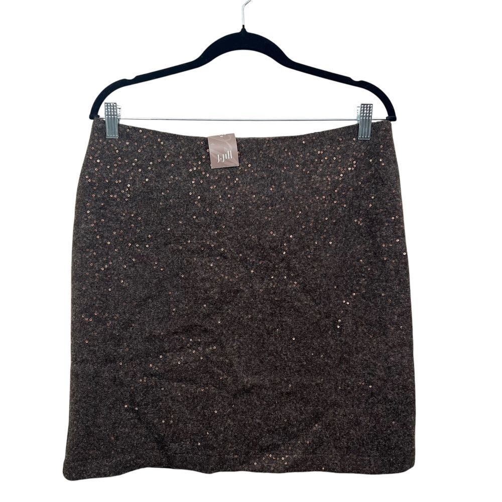 J. Jill Womens Sequin Wool Blend Skirt Walnut Brown Lined Zip Women Size 10*